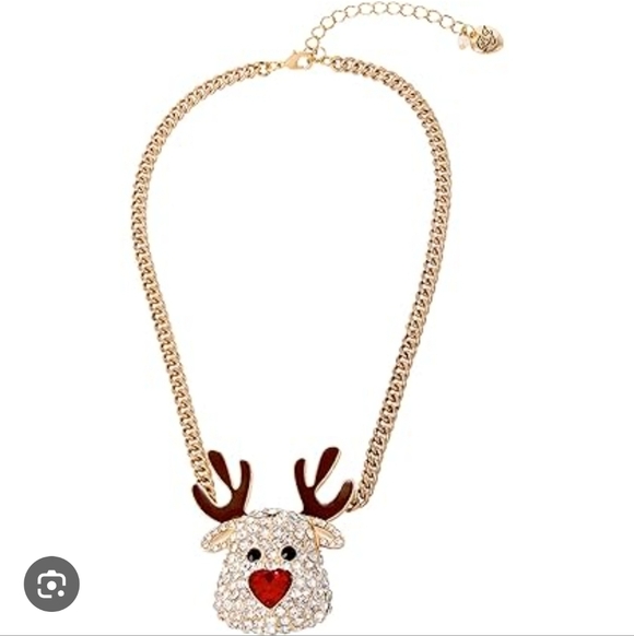 NWT Betsey Johnson  Pave Reindeer Pendant Necklace Size OS - Picture 1 of 6